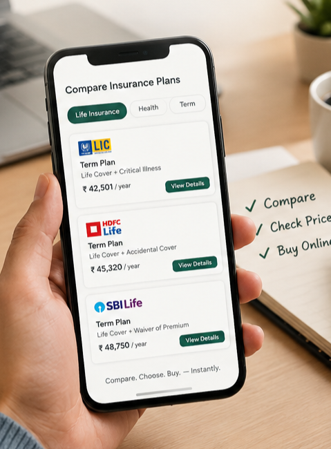 A phone showing comparable digital insurance products
